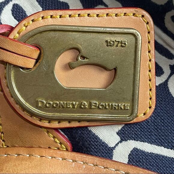 Authentic Vintage Dooney & Bourke logo Blue White Shoulder Bag Brown Leather - Picture 7 of 15